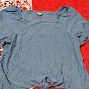 LOFT Sky Blue Tie-Front Blouse